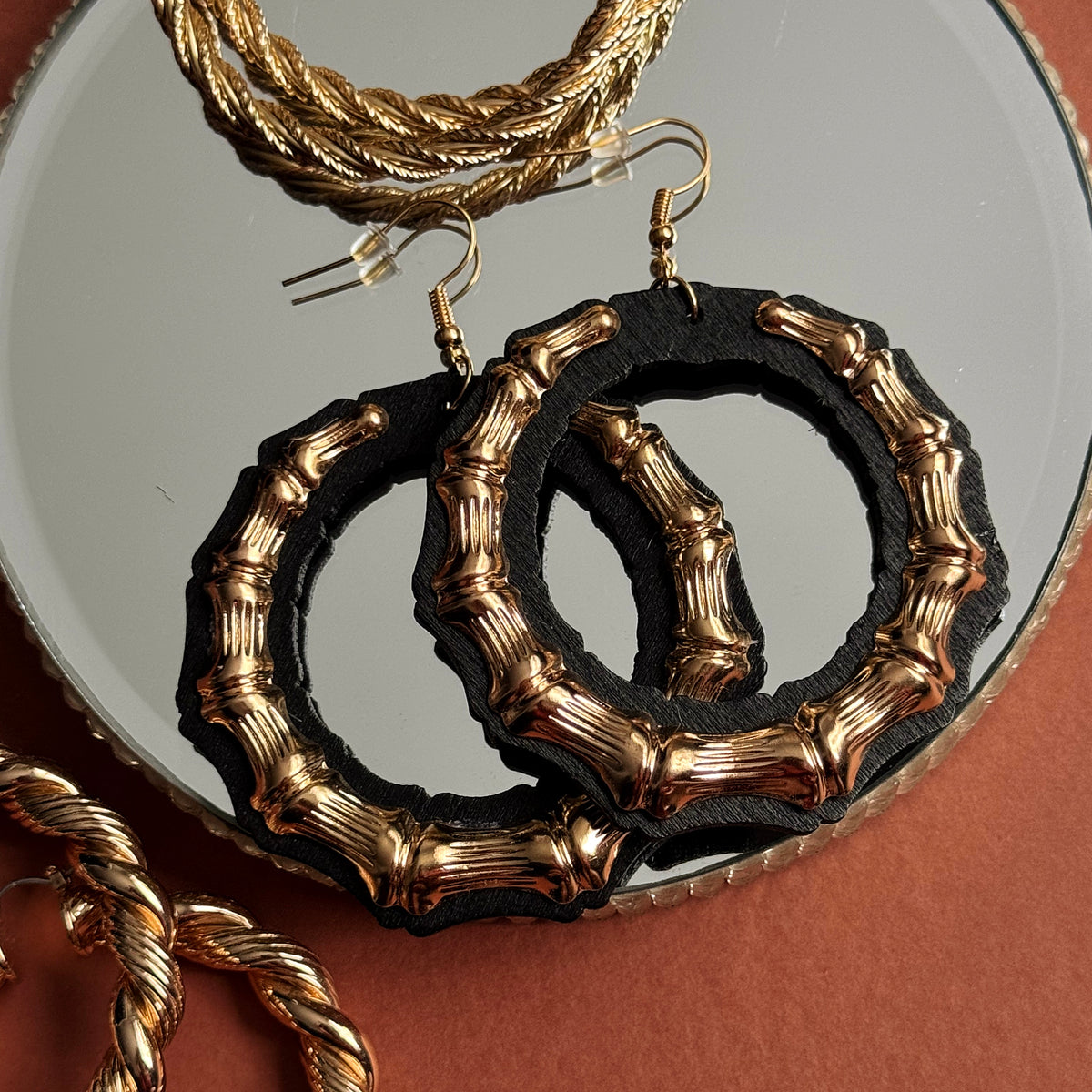 Wooden Bamboo Earrings (Black)