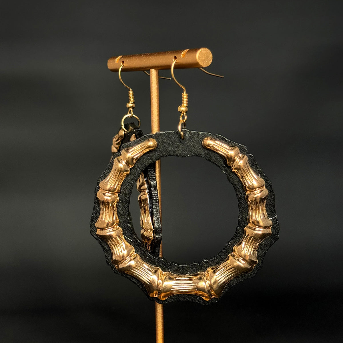 Wooden Bamboo Earrings (Black)