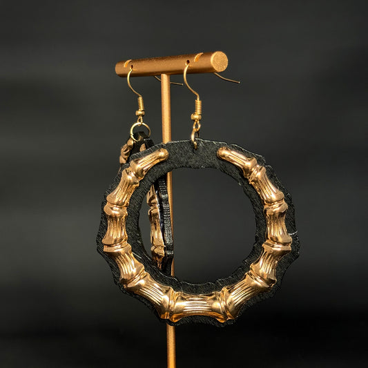 Wooden Bamboo Earrings (Black)