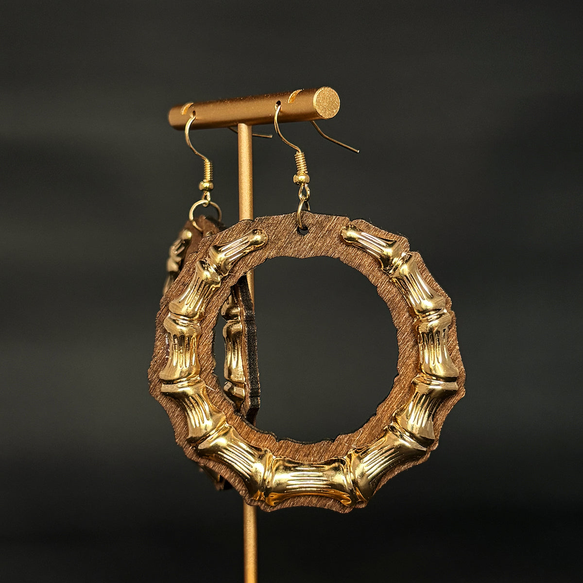 Wooden Bamboo Earrings (Walnut)