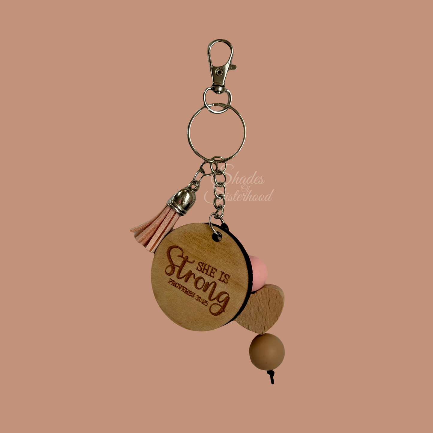 She Is Strong Beaded Keychain
