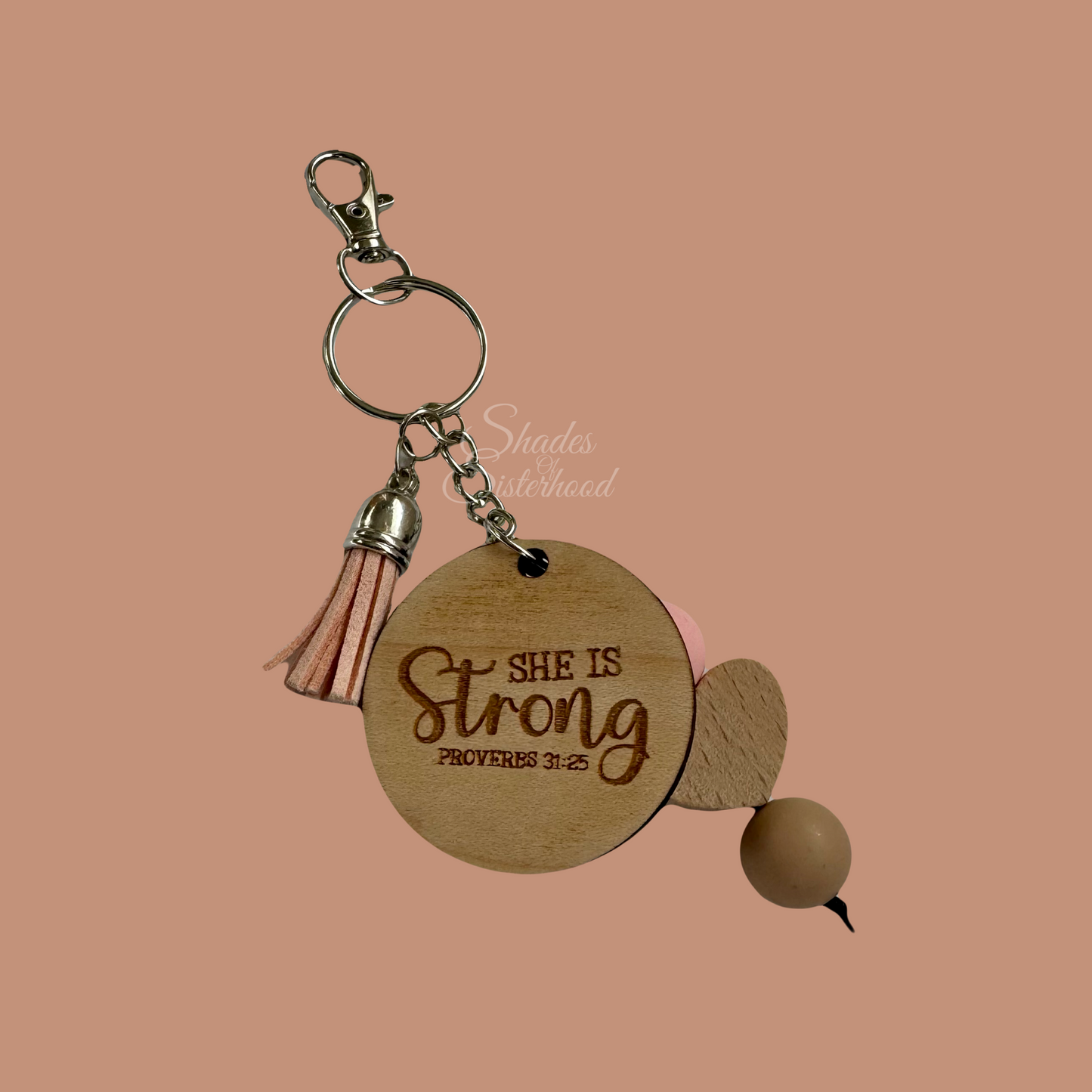She Is Strong Beaded Keychain